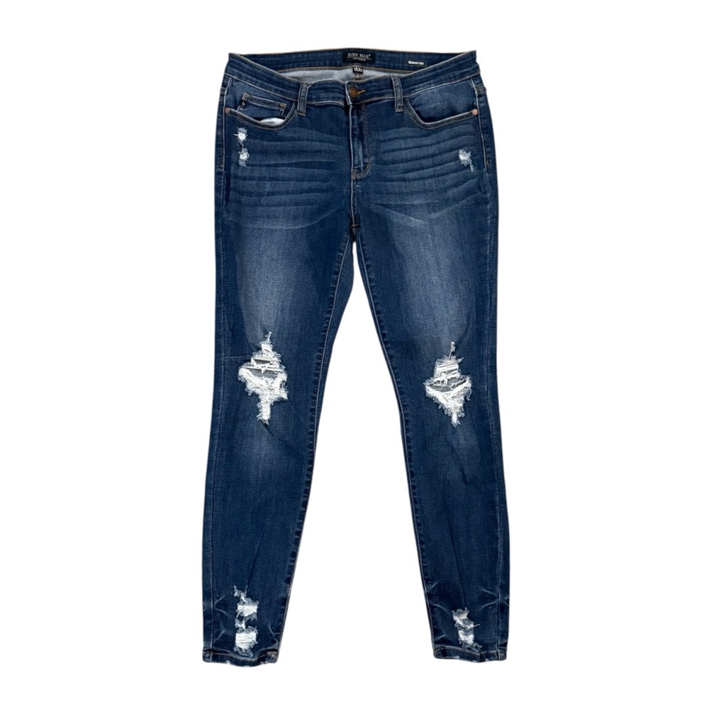 Judy Blue Women’s Distressed Dark Blue Mid-Rise Skinny Jeans Size 15/32